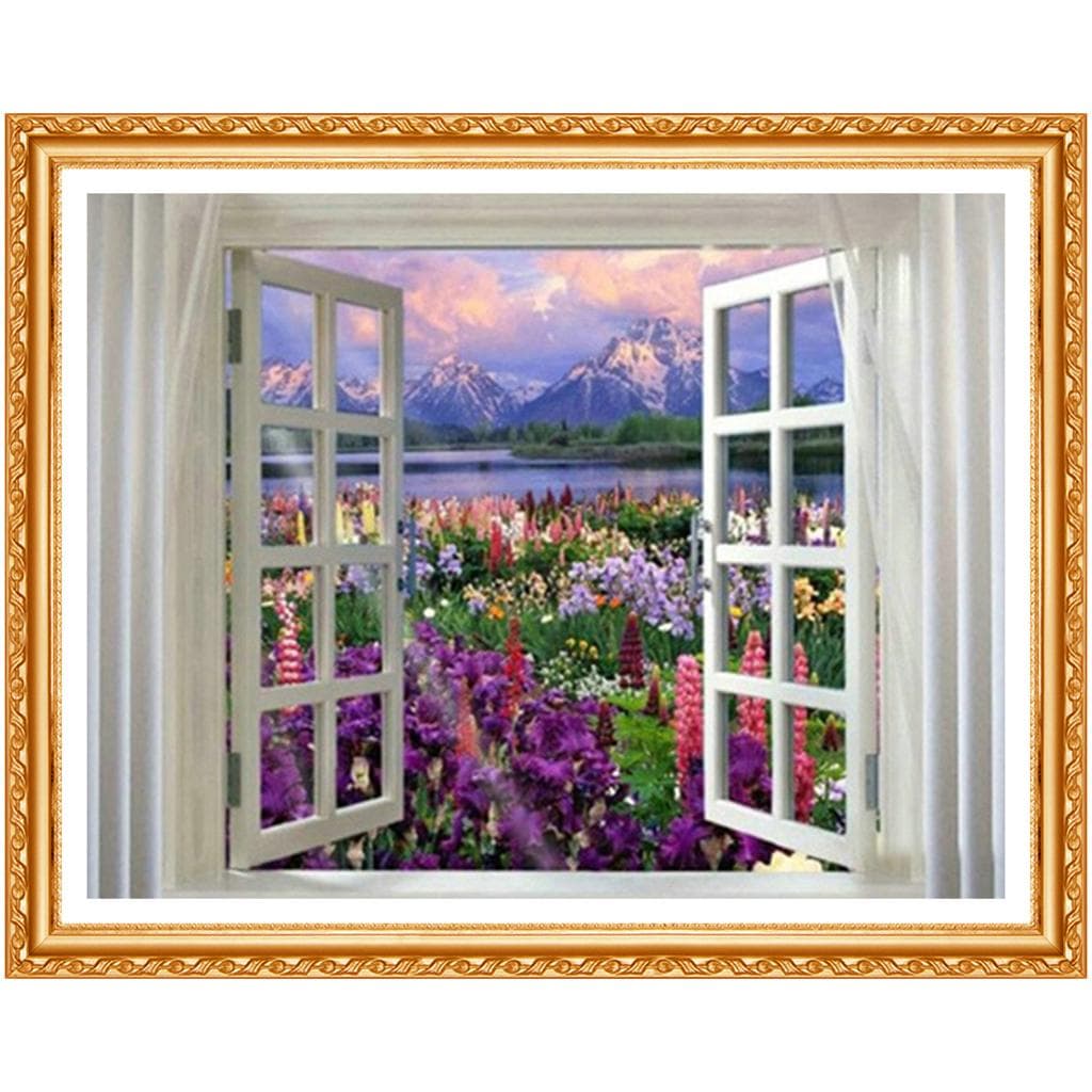 Diamond Painting Full Round Diamond Embroidery,Window View.Cross Stitch Rhinestone Wall Sticker 20X30CM