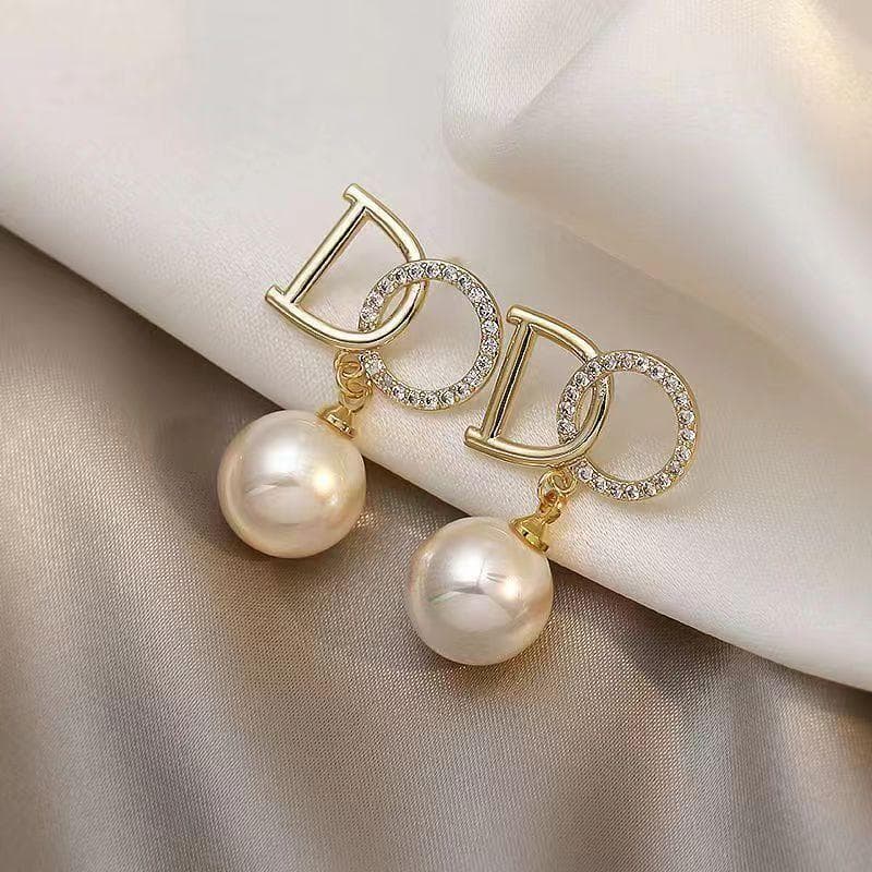 Luxury Letter DO Pearl Earrings Gold Simple Women Fashion Hoop Earrings