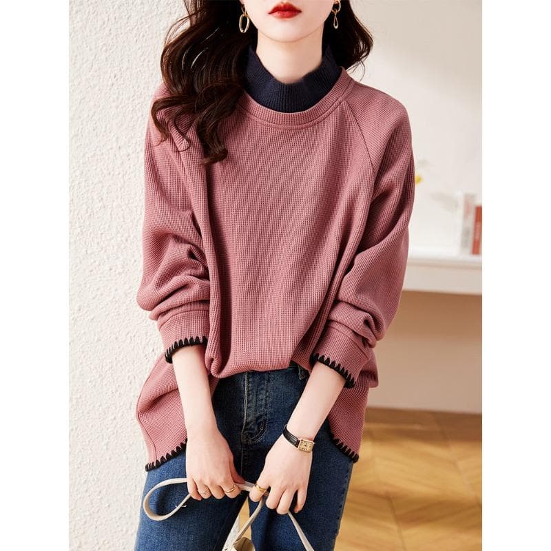 Pink Half Turtleneck Sweatshirt for Women In Autumn and Winter Plus Velvet Thickened New Loose Large Size Top 2XL pink