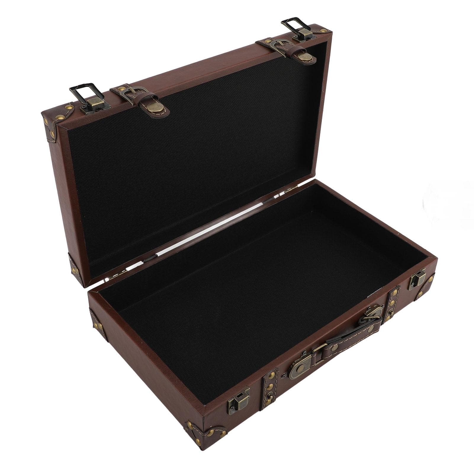 Vintage Suitcase 34x20.5x8cm Wooden Leather Decorative Luggage Trunk for Decoration Storage