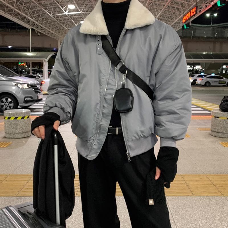 Lapel Cotton Coat Men's Winter Loose Lamb Wool Warm Coat Korean Style Trendy Handsome Cotton Coat 2XL
