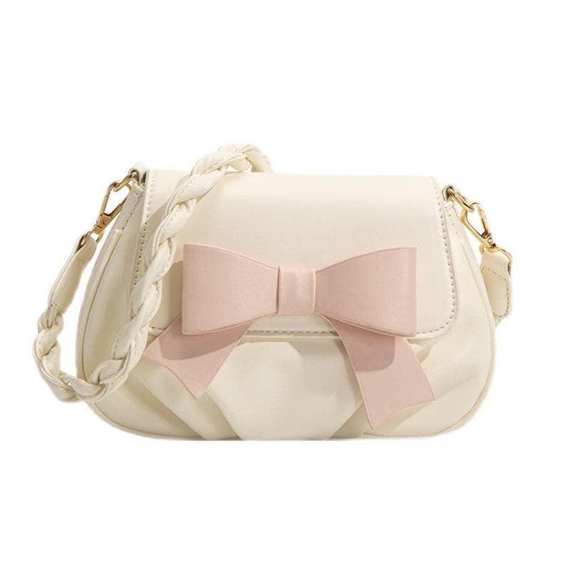 Women's Bag, Bow Tie Small Round Bag, Pleated Cloud Bag, Soft Single-shoulder Bag, Crossbody Small Bag white