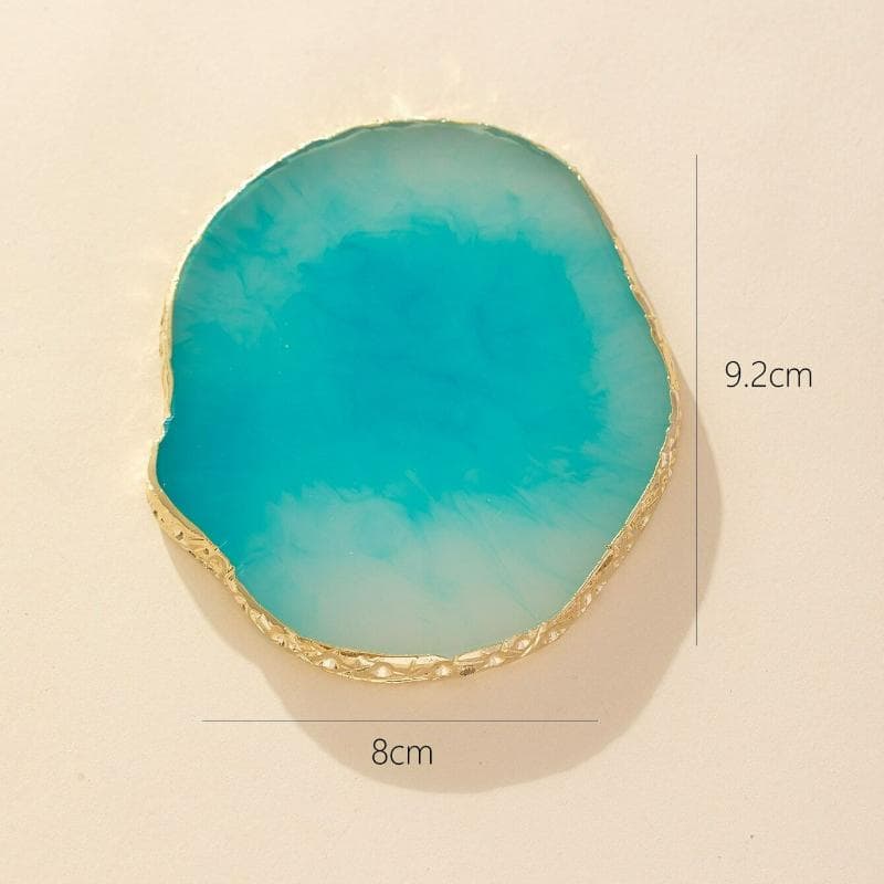 Resin White Nail Art Color Display Plate, Imitation Agate Design Golden Edge Paint Nail Polish Palette Display Board Nail Art Mixing Palette blue
