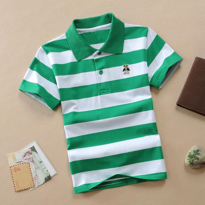 Boys' Short-sleeved T-shirt Polo Shirt Pure Cotton 1-12 Years Old Shirt Medium and Large Children's Striped Lapel Cotton T-shirt Summer 105cm