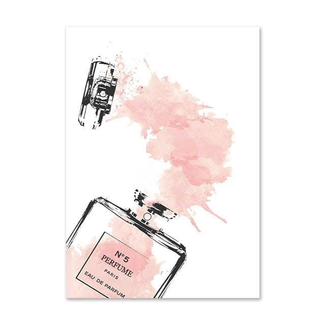 Nordic Pink Fashion Wall Posters Perfume Bottle Canvas Painting Lips Wall Art Modern Flower Print Pictures Girl Bedroom Decor 40x60cm No Frame