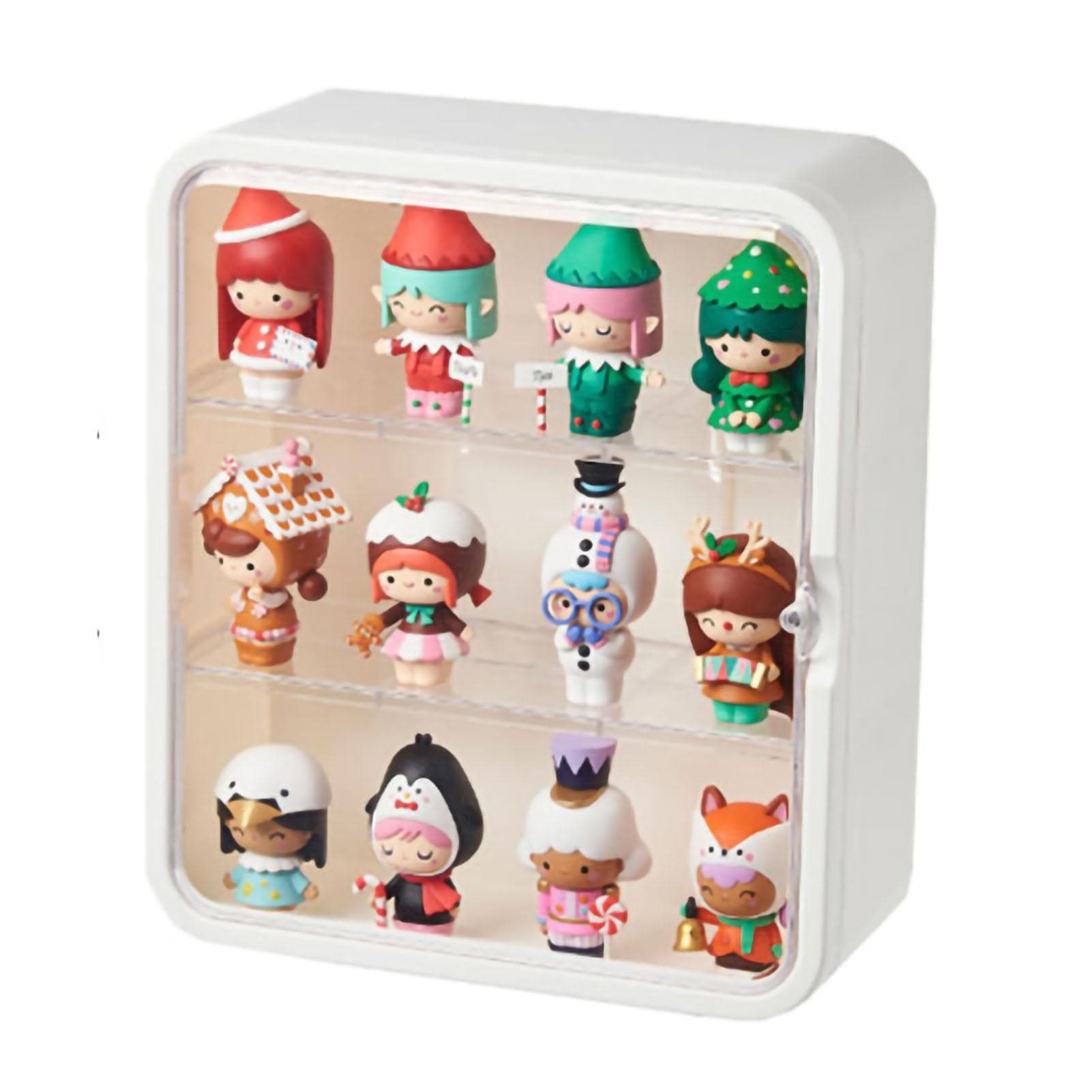 Doll Storage Holder Small Toys Figures Display Case Container with Transparent Dust Cover White white