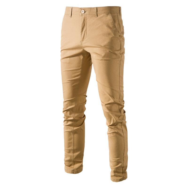 100% Cotton Casual Pants Men Solid Color Slim Fit Mens Business Pants 36 yellow