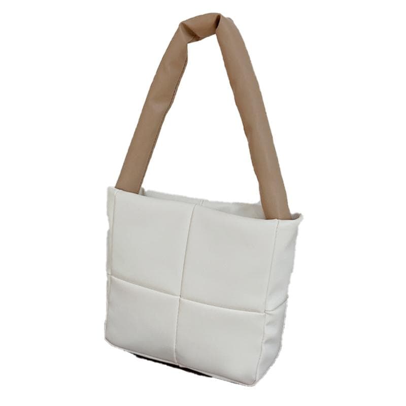 PU Leather Women Handbag Rhombus Pattern Single Strap Tote Pouch for Outdoor Walking Shopping White white