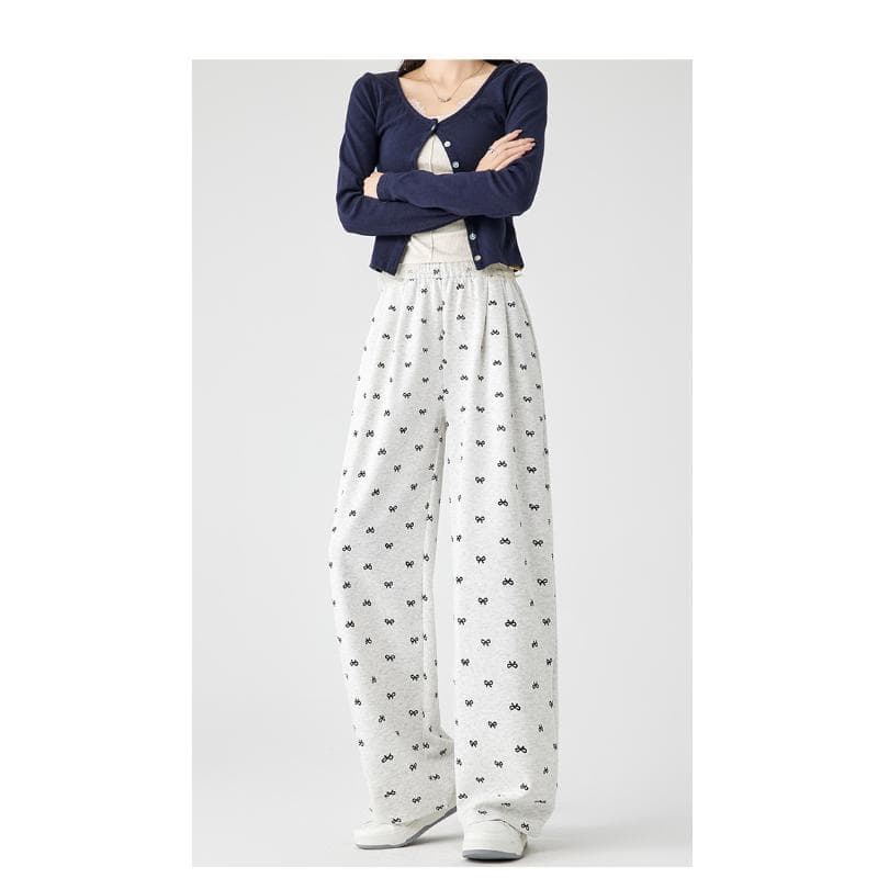 Velvet Thickened Sweatpants for Women In Autumn and Winter New High-waist Loose Lace-up Bow Straight-leg Pants Design Wide-leg Pants XL