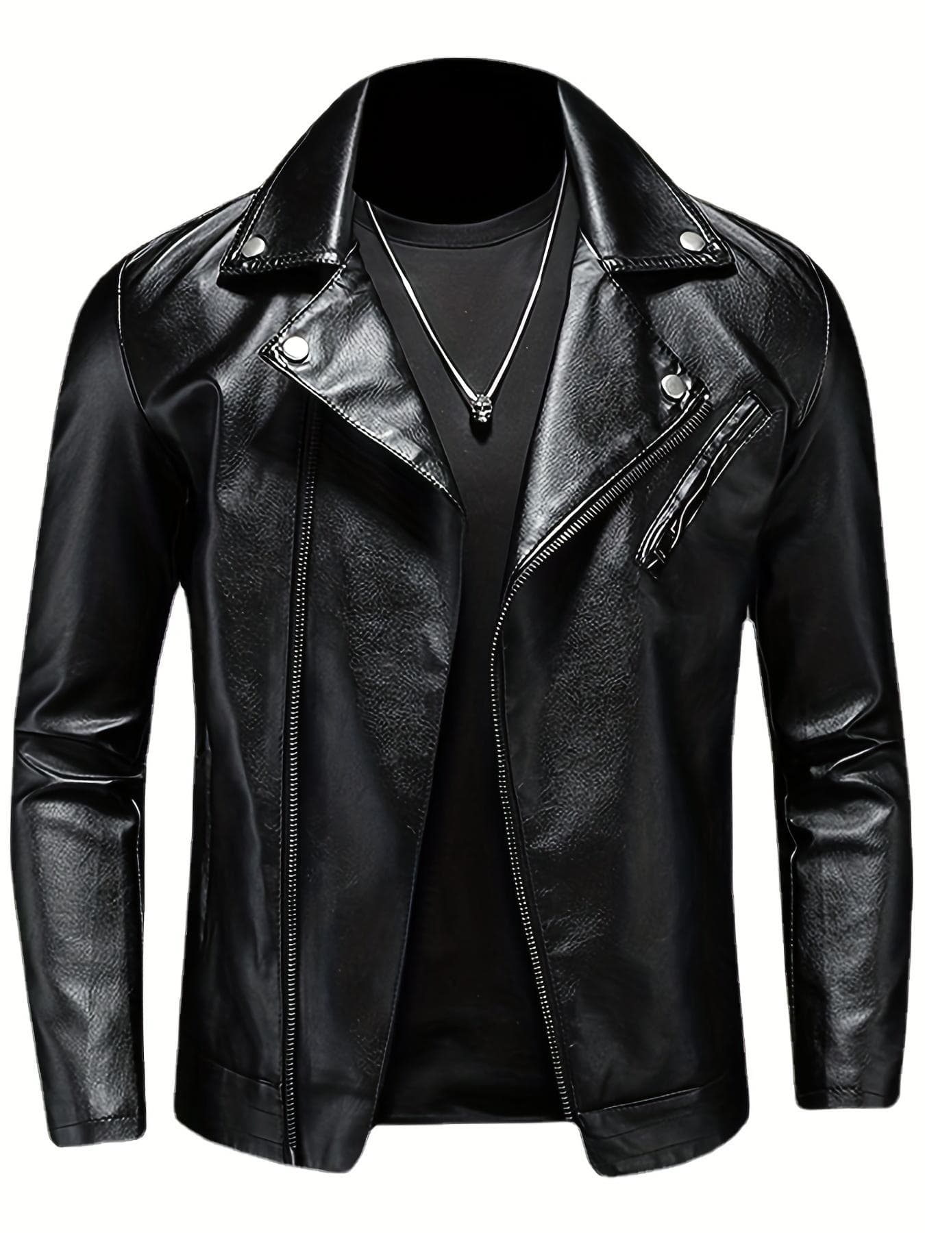 PU Biker Jacket - Men's Casual Solid Color Zip Up Lapel Faux Leather Jacket - for Spring Fall - Stylish & Durable - Perfect Gift for Fashionable Guys XXXXXL black