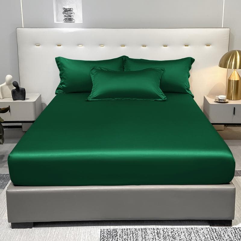 1 Simple Modern Satin Solid Color Fitted Sheet,Dark Green Color Ice Silk Bedspread For Bedroom,Bedding (Excluding Pillowcases) 71x132cm dark green