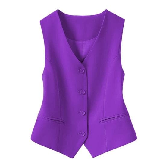 Women's Sleeveless Suit Vest Slim Fit Single Breasted Business Vest V M purple