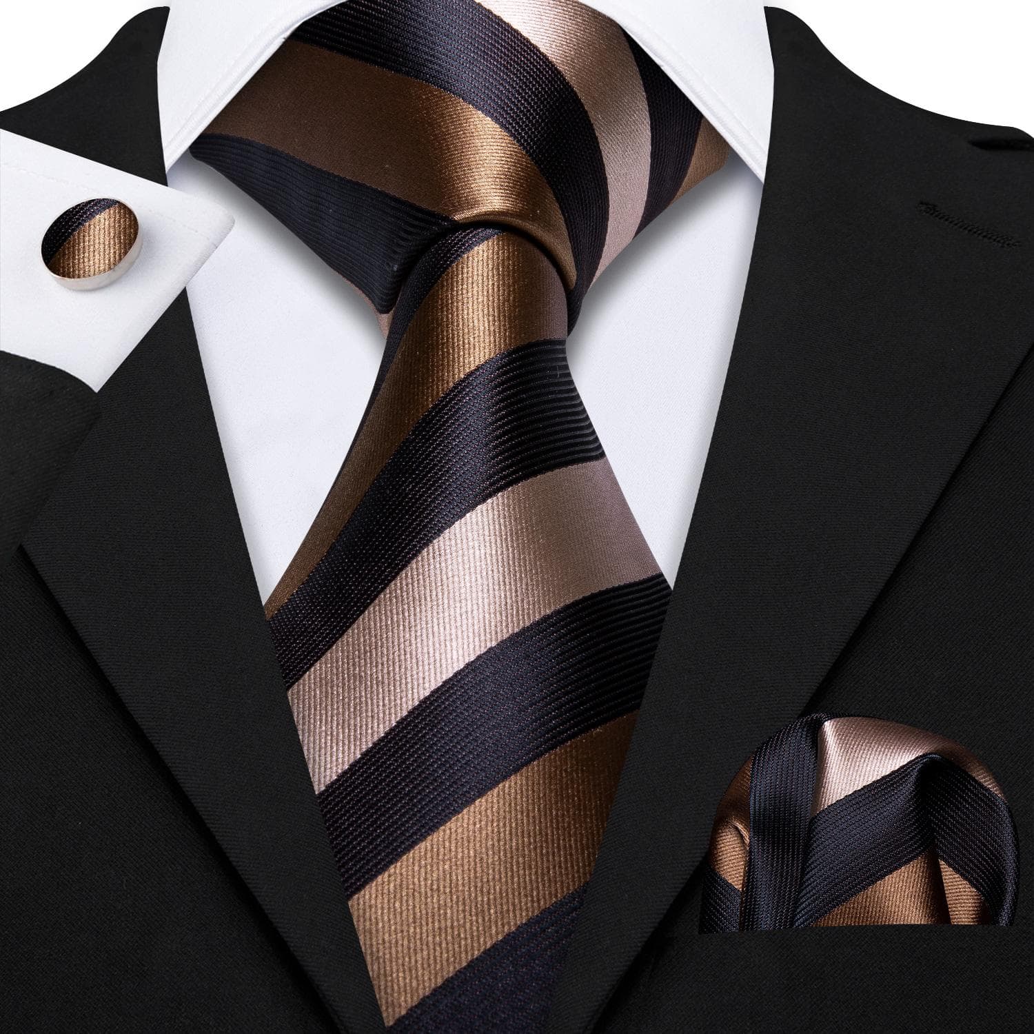 Hi-Tie Mens Accessories Silk Tie Handkerchief Cufflinks Set for Wedding Party Floral Solid Necktie N-0585