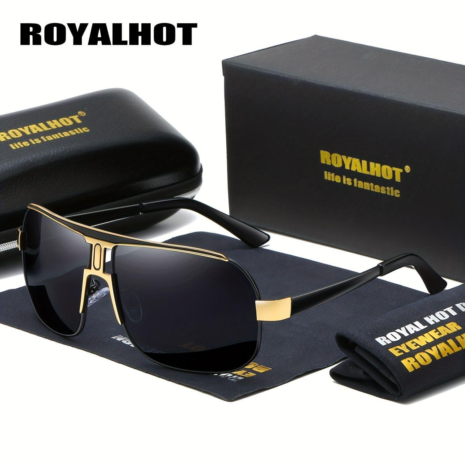 RoyalHot Men Women Polarized Alloy Square Oversized Frame Sunglasses Driving Sun Glasses Shades Male gold