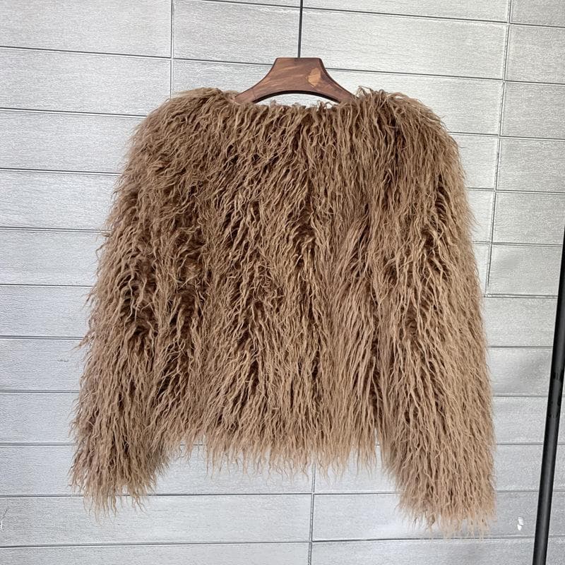 16 Color Women's Fur Coat Colorful Fluffy Pink Lamb Fur Faux Fur Coat Sheepskin Coat Winter Faux Fur Coat S khaki