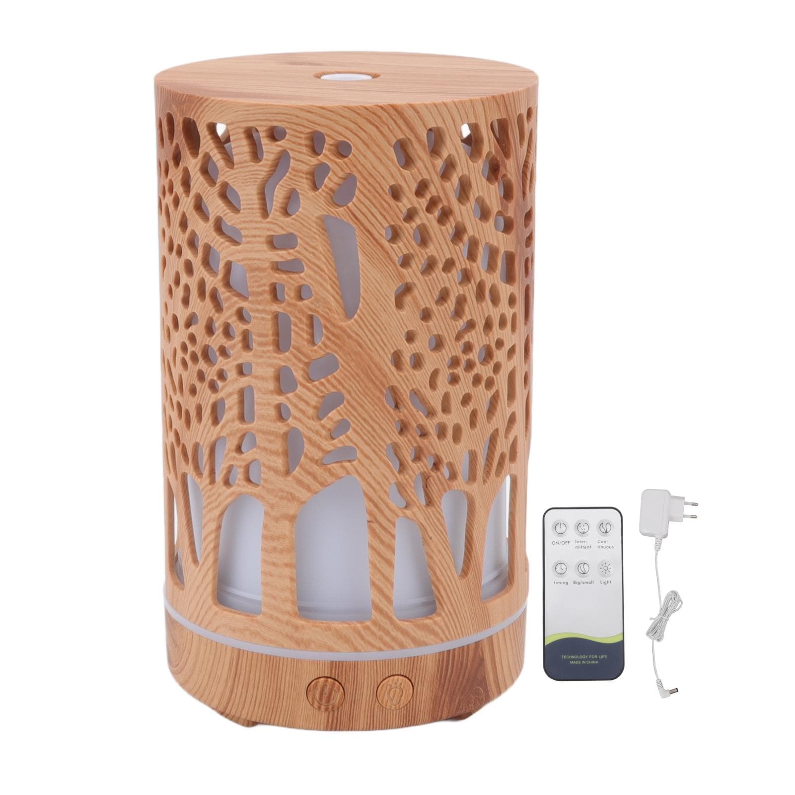 Aroma Humidifier Remote Control Wood Grain Essential Oil Diffuser Humidifier with 7 LED Color Light EU Plug