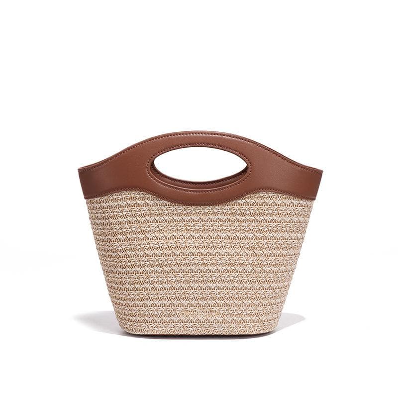 Spring and Summer Trendy Holiday Beach Bags, Women's Color-blocking Crossbody Bags, High-quality Hand-held Bucket Bags, Woven Straw Bags