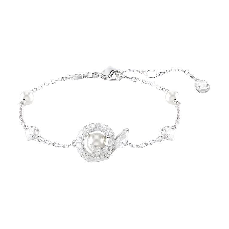 Swarovski Snake Imitation Crystal Pearl Trim Design Rhodium Plated Bracelet Women bracelet Silver 5698889 Box+Shopping Bag (Random Color)