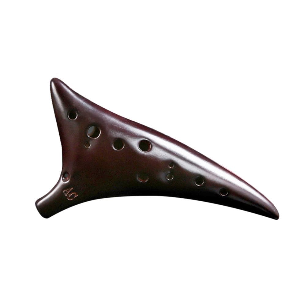 12 Holes Warped-tail Ceramic Ocarina Alto C Hand Painted Musical Instrument Brown
