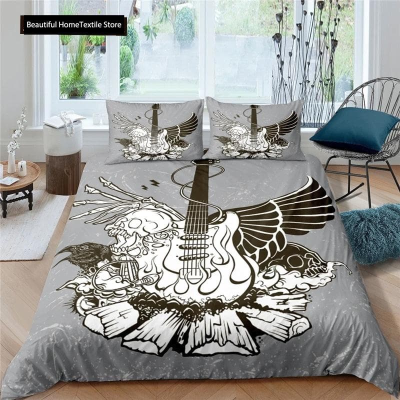 3d Music Notes Guitar Duvet Cover Set For Teens Adults Bedroom Decor Music Bedding Sets Fashion Hip Hop Comforter Cover AU Single 140x210cm