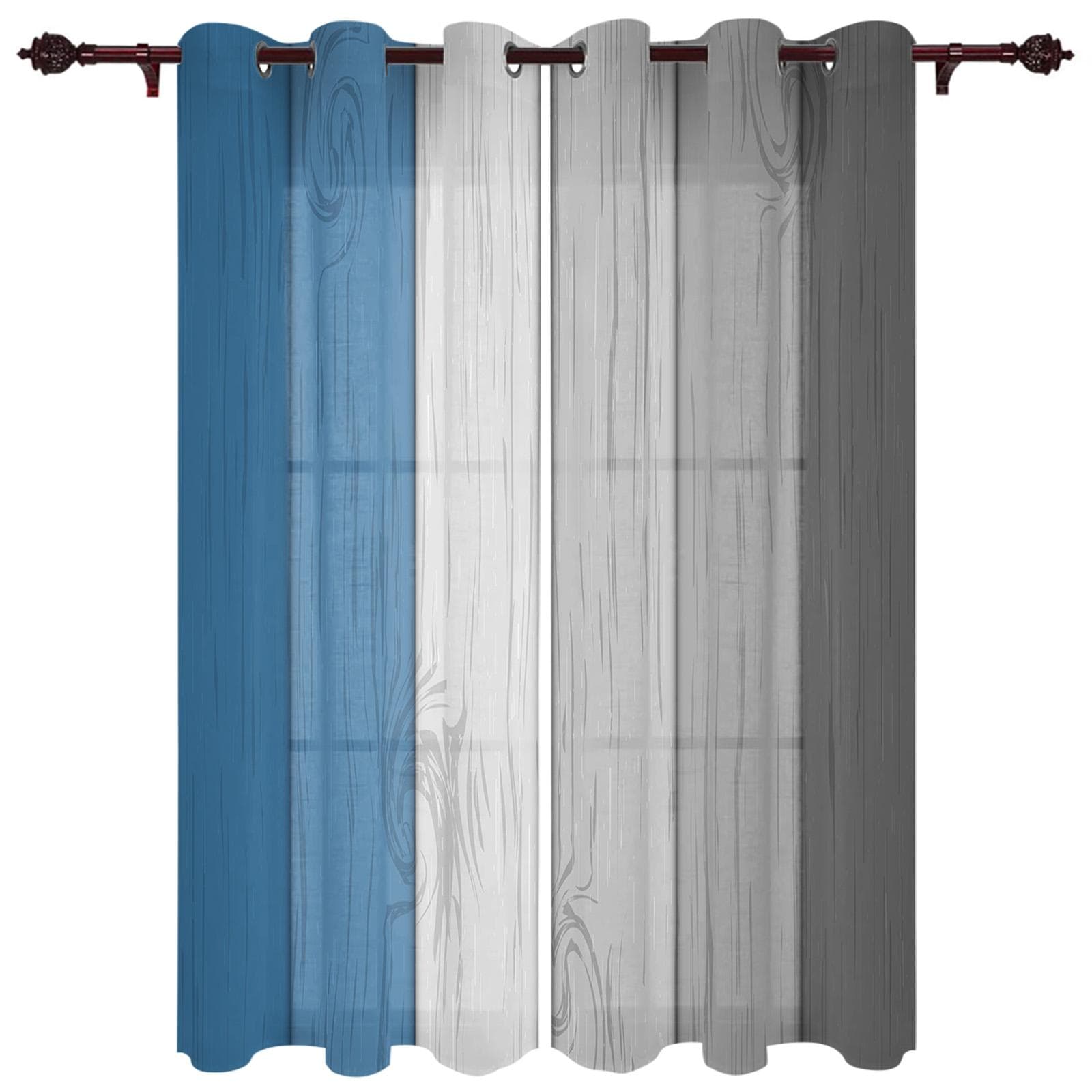 Window Curtains for Living Room Retro Yellow Gray Gradient Wood Grain Curtains for Child Bedroom Kitchen Decor Blinds Drapes 135W x 60H(cm) x1