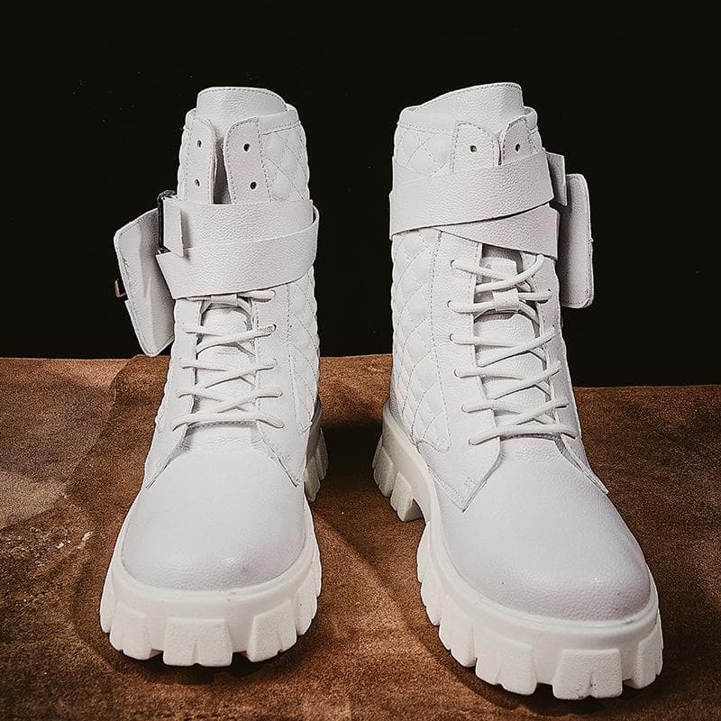 Europe Autumn Men Shoes Boots White High-top Retro Fashion Sneakers Fashion Pocket Motorcycle Boots. 43
