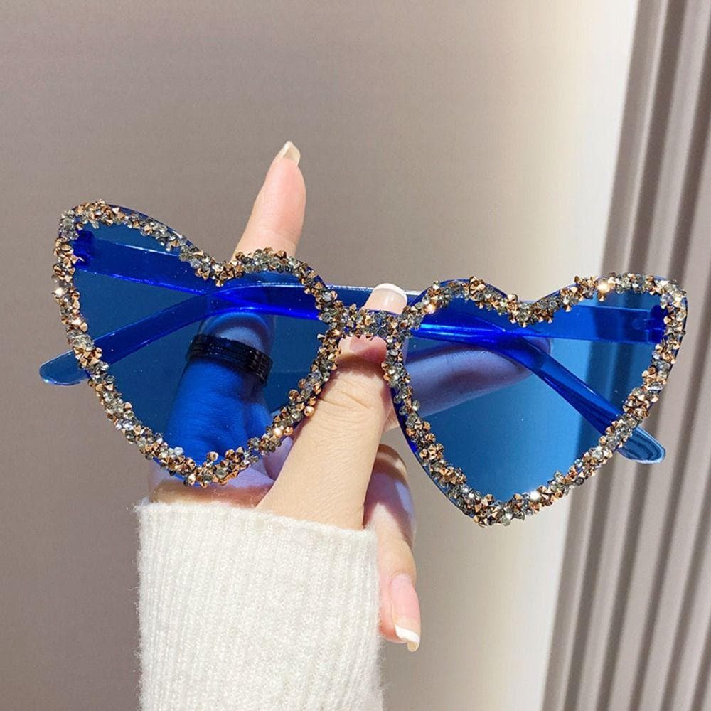 Heart-shaped Rhinestone Sunglasses Sun-Protective Candy Color Shades for Outdoor Fashion Glasses