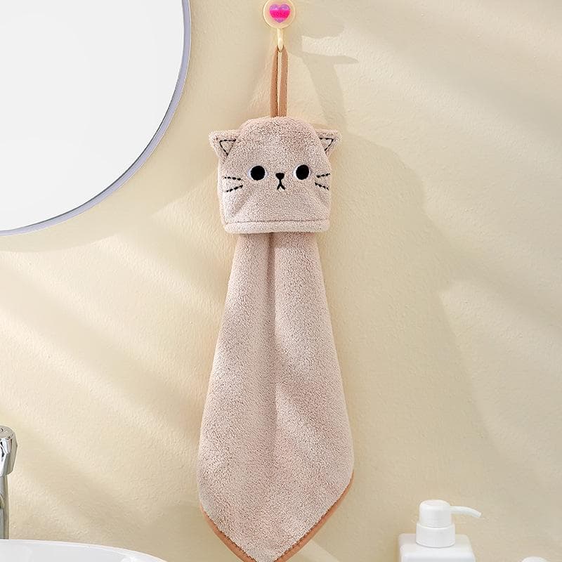 Cat Embroidery Towel Home Decor Super Absorbent Hanging Coral Velvet Hand Towel Bathroom kitchen Supplies brown