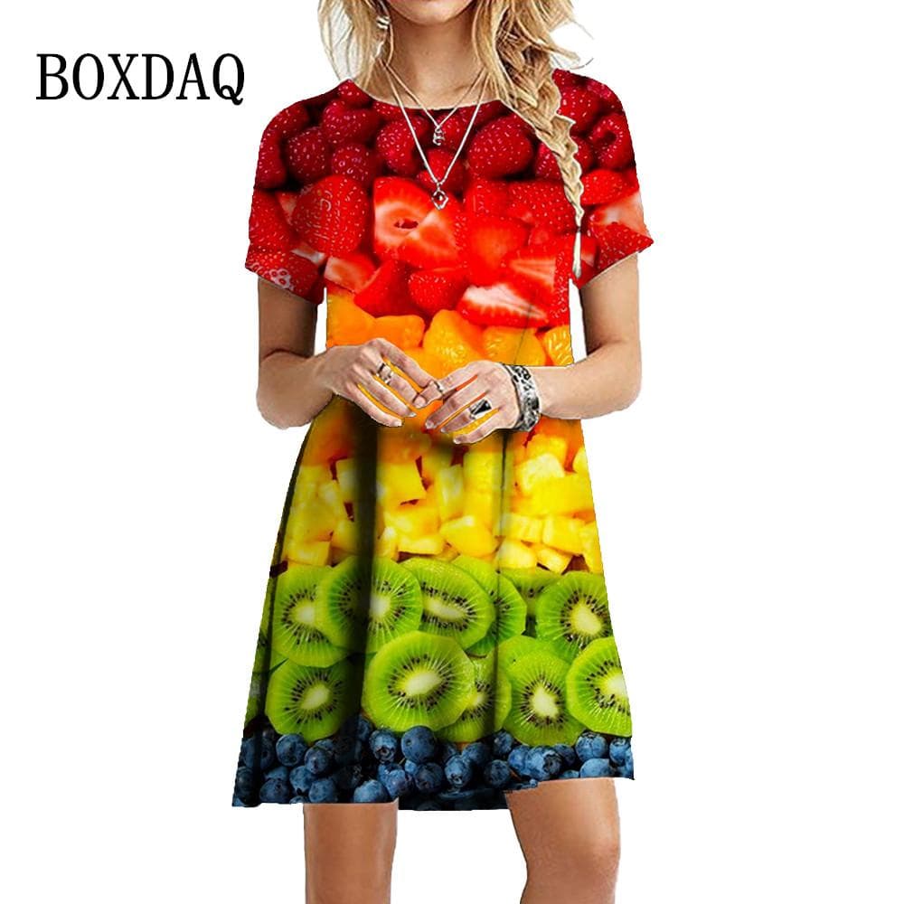Fruit And Vegetables 3D Printed Dresses For Summer Fashion Women Clothing Oversized Short Sleeve Loose Casual Mini Dress 6XL