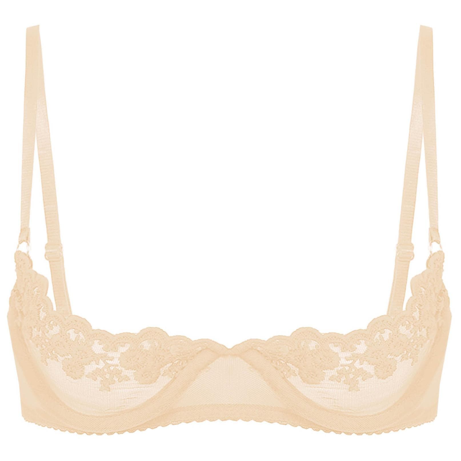 Women's Balconette Push Up Bra Lace Plus Size Bras See Through Underwire L nude