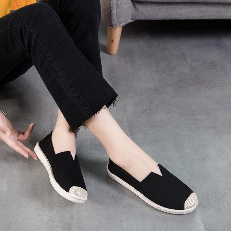 Women's Fashion Spring Summer Casual Flat Shoes Round Toe Loafers Shoes Fisherman Boat Shoes Women Lazy Hemp Rope Weave Shoes 36 black