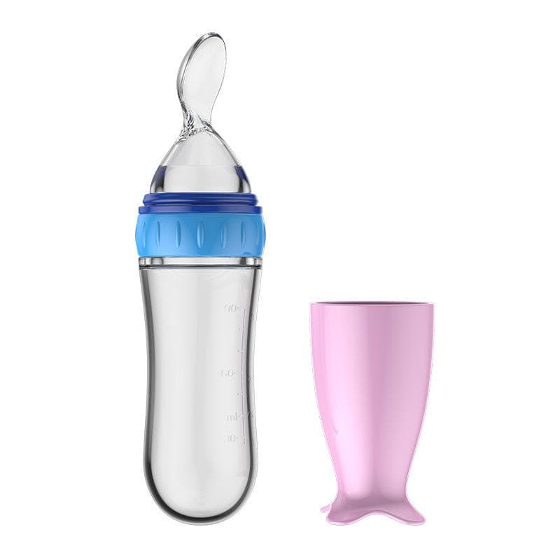 Safe Useful Silicone Baby Bottle With Spoon Food Supplement Rice Cereal Bottles Squeeze Spoon Milk Feeding Bottle Cup gold