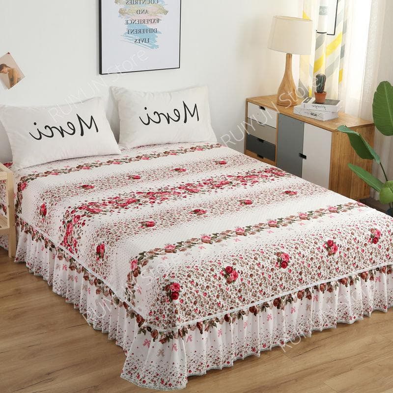 Four Seasons Thicken Bed Skirt Printed Non-slip Mattress Cover Lace Decor Ruffled Bed Skirt Bedsheet Bed Cover Home Bedspread 1pc Skirt 150x200cm