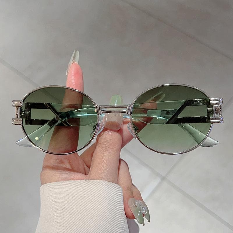Luxury Designer Oval Sunglasses Women Men Vintage Metal Punk UV400 Sun Glasses Hip Hop Eyewear Outdoor Driving As The Picture