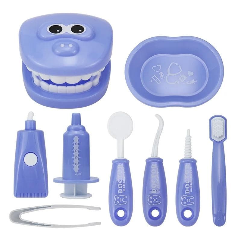 9PCS Simulation Dentist Play Set  Baby Dental Doctor Medical Kit Pretend Toy for Kids Hygienic Habbit Cultivation Role Play Game blue
