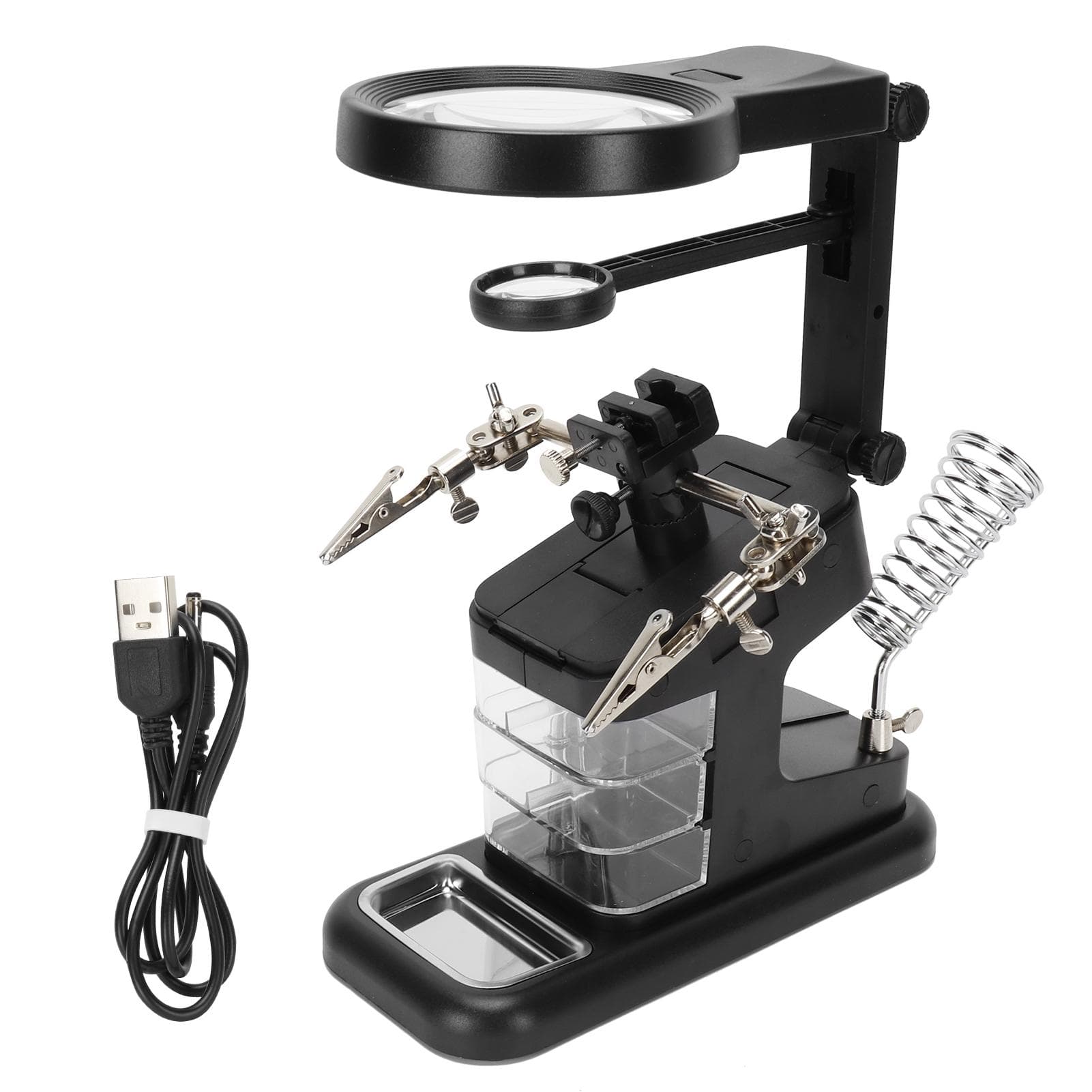 Desktop LED Hands Free Magnifying Glass for Reading Inspection Soldering RepairingBlack black