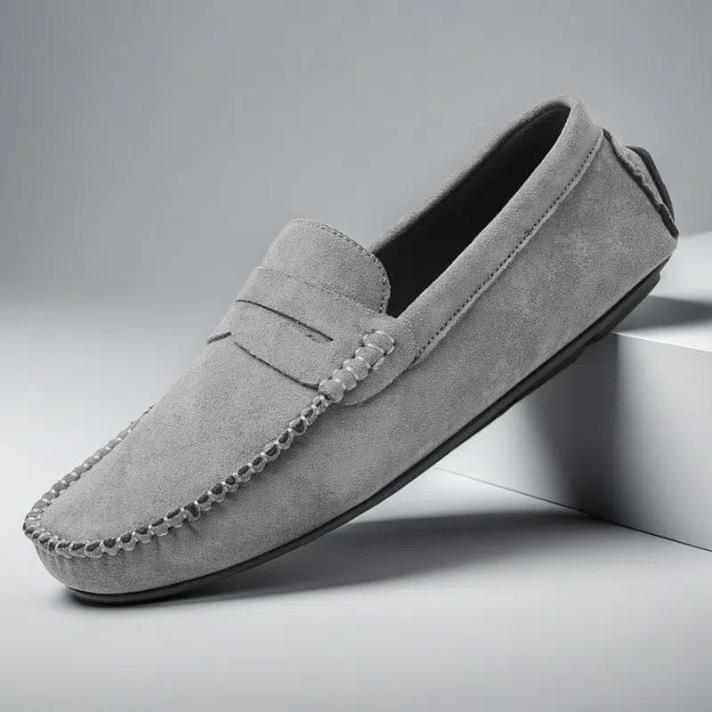 Designer Leather Casual Shoes for Men High Quality Fashion Comfortable Mens Loafers Flats Big Size Driving Shoes 40 grey