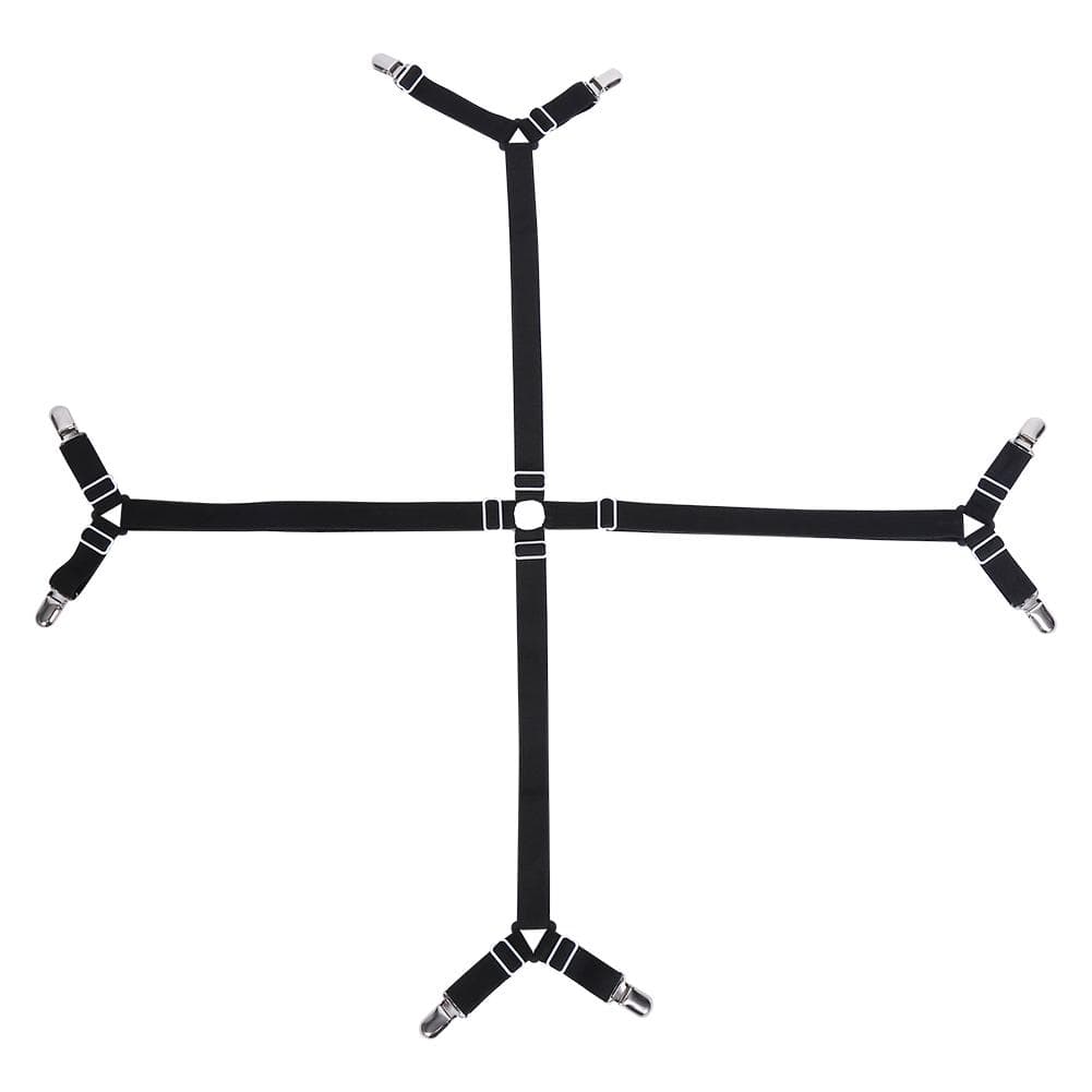 Elastic Crisscross Bed Mattress Sheet Straps Clips Triangle Grippers Holder Fasteners Black