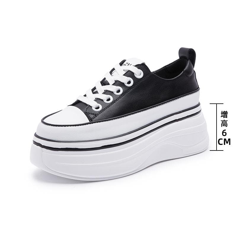 Shoes Women's New Leather Inner Heightened Thick-soled Color Matching Platform Shoes Breathable All-match Casual White Shoes Women 39 black