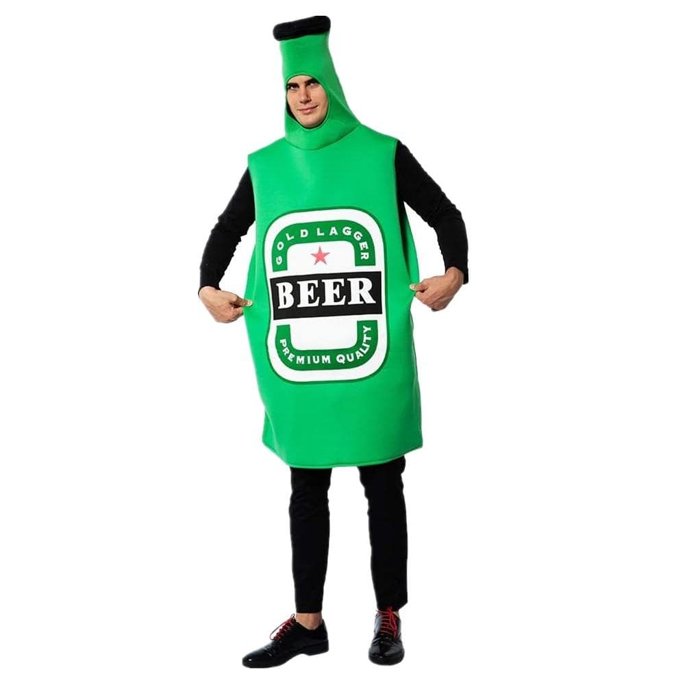 Unisex Men’s Beer Bottle Costume Women Halloween Mascot Funny Office Hilarious Food One size green