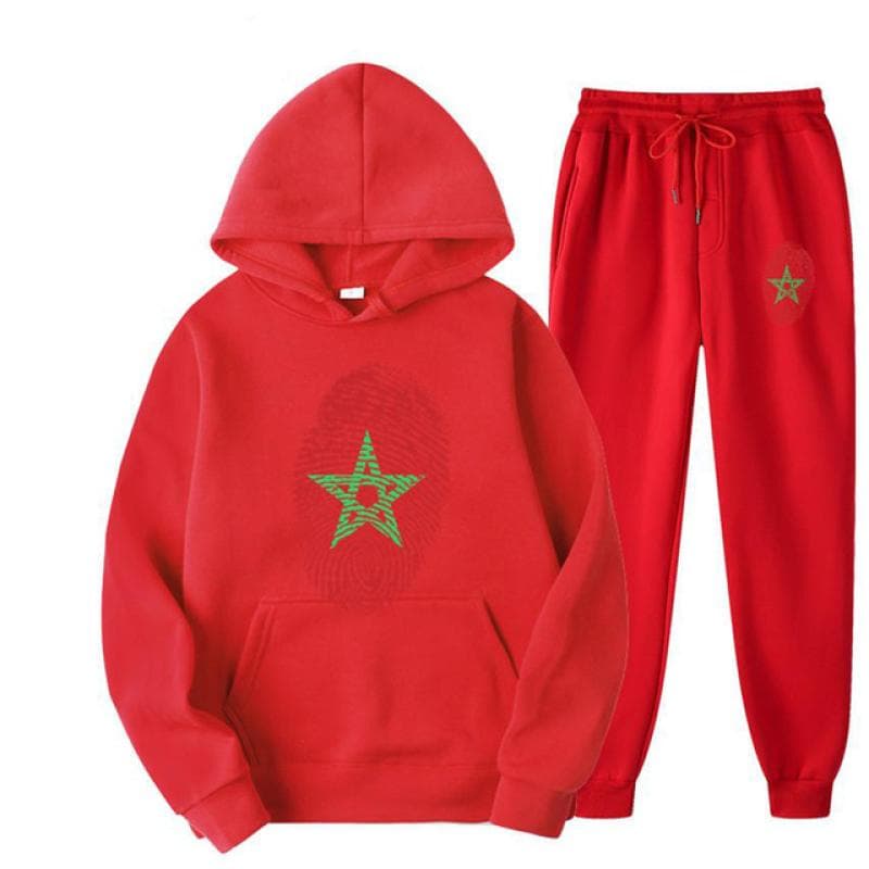 Morocco Flag Fingerprint Print Men Women Tracksuit Set Casual Hoodie+Pants 2pcs Sets Oversized Sweatshirt Fashion Unisex Clothes S