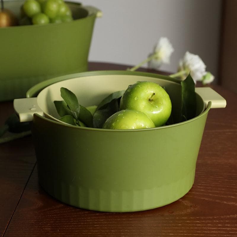 Drain Colander Double Layer Detachable Increased Deepened Capacity Plastic Colander Strainer Set S green