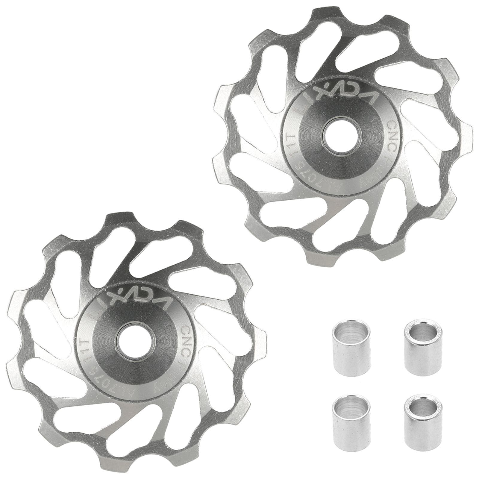 Lixada 2pcs MTB Road Bike Ceramic Pulley 7075 Aluminum Alloy Rear Derailleur Guide Cycling Ceramics 11T silver