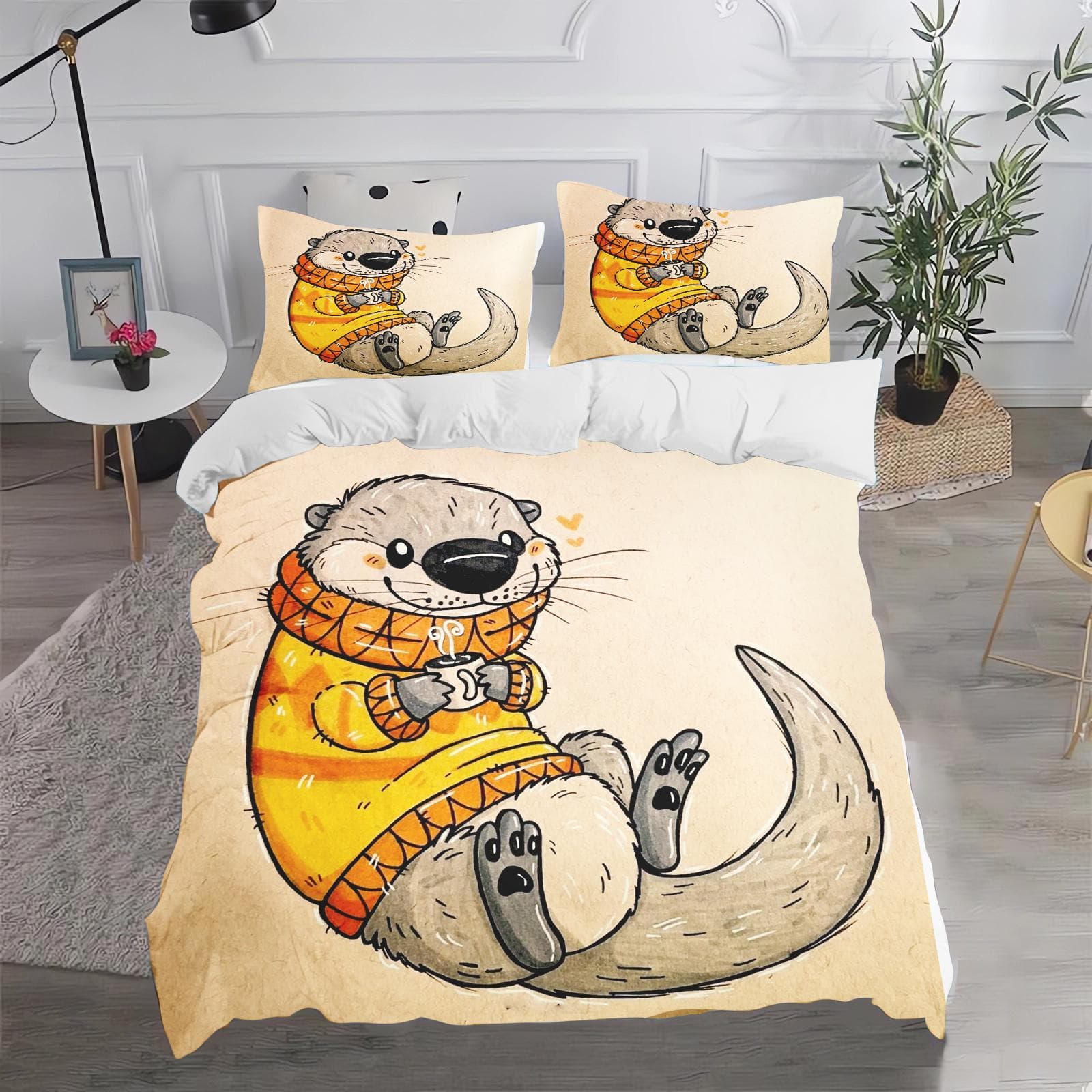 Otter Cartoon Duvet Cover Cute Bedding Set for Kids Teens Girls Bedroom Decoration Duvet Cover Easter Gift Friends 135x200cm