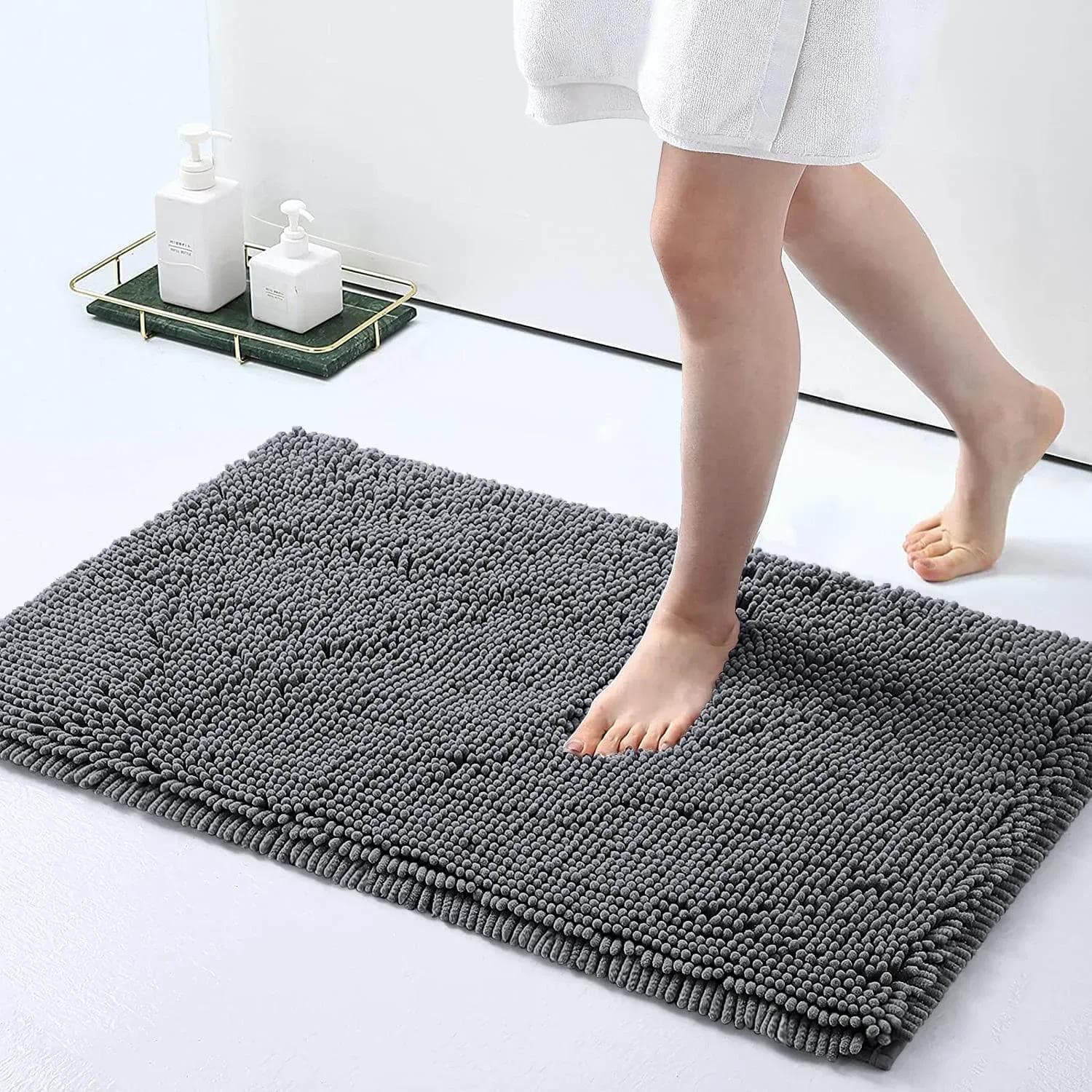 Chenille Soft Plush Bath Mat Super Absorbent Washable Non Slip Bathroom Comfortable Carpet for Shower Toilet Doormat Floor Rugs 40x60CM