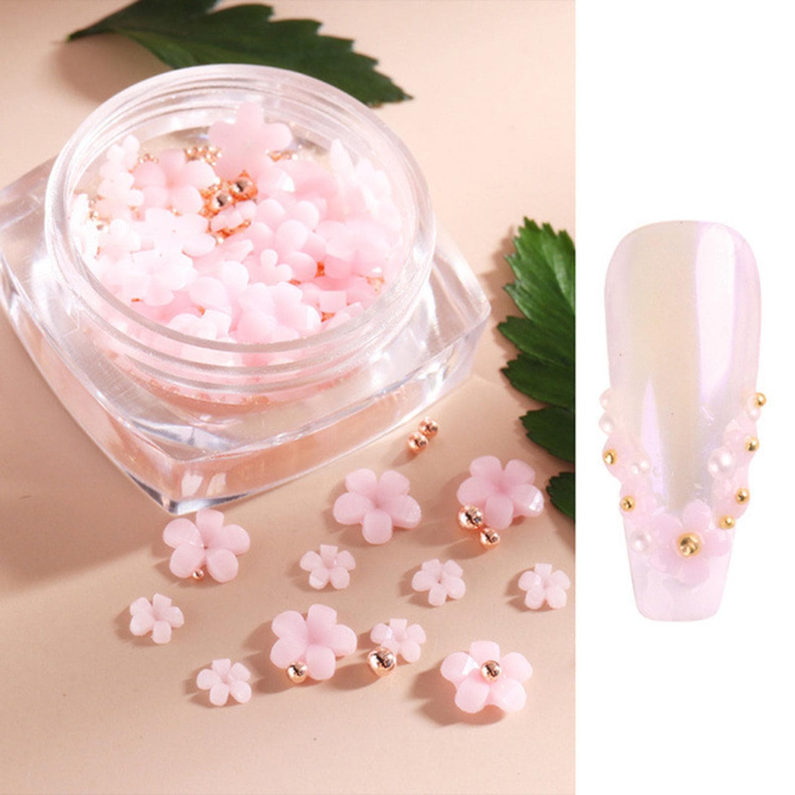 Flower Nail Rhinestone for Acrylic Nails Art Supplies with Pearls Manicure DIY Nail Decorations for pink