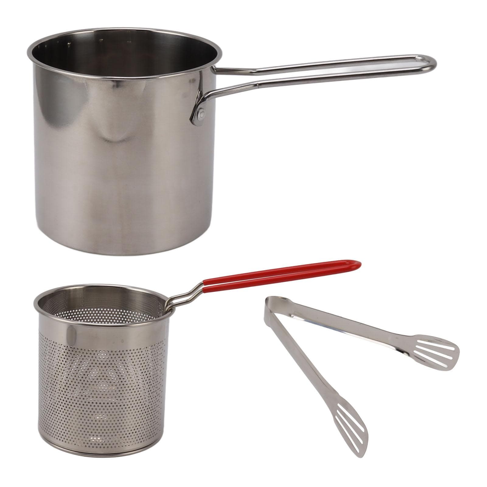 Stainless Steel Fryer Pan High Temperature Resistant Oil Saving Portable Mini Metal Fryer Pan with 3 Piece Set with Clip