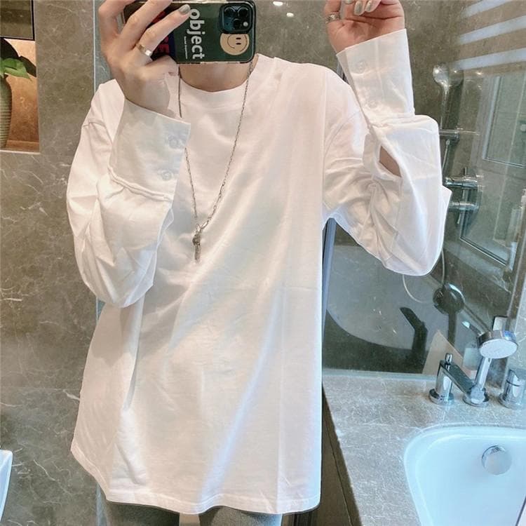 New Autumn and Winter Style Fashionable Loose Fur Thickened Long-sleeved White T-shirt Women's Versatile Base Shirt Top XXL