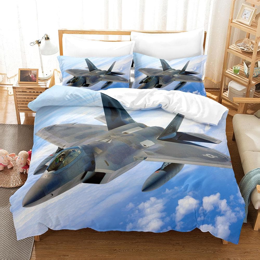 3D Military Fantasy Room Bedding Set Fighter Aircraft Duvet Cover Pillow Case 2/3 Pieces AU/DE/EU/ES Full Size Soft Zippered Home Textile AU Single 140x210cm