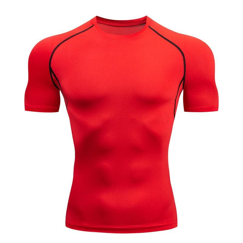 Fitness Top O-neck Sportswear Moisture Wicking Summer Running Compression T-shirt Streetwear 2XL red